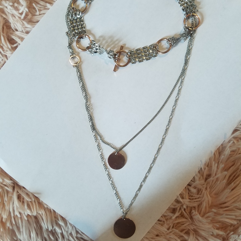 free people mixed metals layered necklace